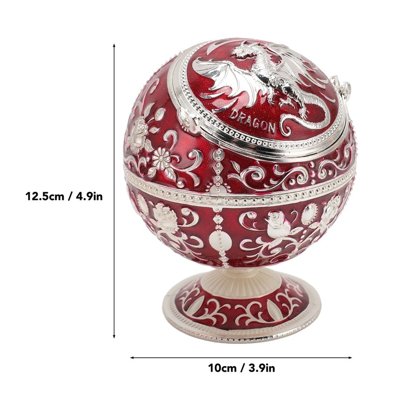 Ball Ashtray with Windproof Lid Retro Dragon Stereoscopic Relief Zinc
