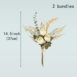 RUMEAVAO 2 Sets Fake Artificial Silk Flower Bouquet Realistic Faux Flowers for Decoration Indoor Home Decor Floral Arrangement Wedding Bridal Bouquet Centerpiece (White)