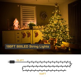 Wtaleop Christmas Lights, 180ft 500LED Outdoor Fairy Light, 8 Modes Waterproof Curtain Twinkle String Light with Remote Dimmable Timer for Wedding Holiday Party Decorations Indoor, Warm White