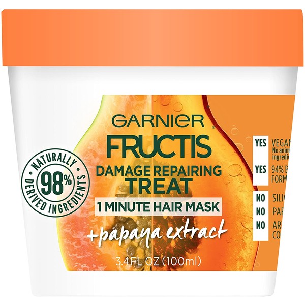Garnier Fructis Damage Repairing Treat 1 Minute Hair Mask with Papaya Extract for Shine and Scalp Health, 3.4 Fl Oz (Pack of 1)