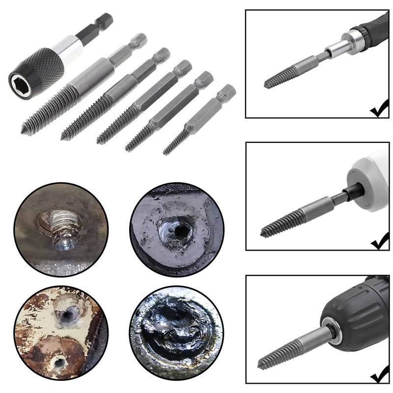Kigauru 6Pcs Damaged Screw Extractor Set Steel Screw Remover 1/4