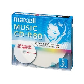maxell CDRA80WP.5S CD-R for Music, 80 Minutes, White (Wide Printing) Compatible with Inkjet Printers, 5 Sheets, 0.2 inch (5 mm) Case Included