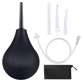 Enema Bulb Douche Enema Kit (4 Nozzles) for Men & Women with Black Storage Bag
