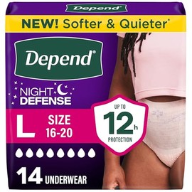 Depend Ropa interior de incontinencia de defensa nocturna para mujer, desechable, durante la noche, grande, rubor, 14 unidades