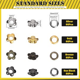 Mardatt 320Pcs 3/16 Inch Flower Eyelet Grommets, Mixed Colors Metal Eyelets Flowers Grommets Scrapbooking Eyelets for Fabric Clothing Shoes Leather Crafts(Gold/Silver/Black/Bronze)
