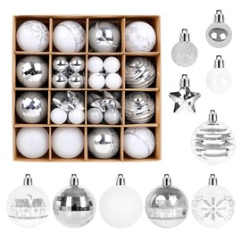 ZALAON 44 Pcs Christmas Ball Ornaments, 1.2/2.3 Inch Sliver White Christmas Baubles Christmas Tree Hanging Ball Set for Xmas Party Indoor Outdoor Decorations