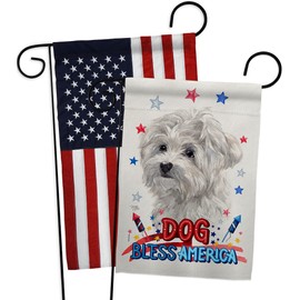 Breeze Decor Patriotic Maltese Garden Flag Pack Dog Puppy Spoiled Paw Canine Fur Pet Nature Farm Animal Creature Applique House Decoration Banner Small Yard Gift Double-Sided, Made in USA