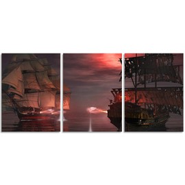 TutuBeer 3 Panel Pirate Ship Decor Canvas Print, Ready to Hang 12"x16" Pirate Canvas Pirate Canvas Art Pirate Pictures for Home Decor Sailboat Wall Art Seascape The Pictures for Home Decor Decoration