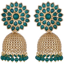 Aheli Jhumka Jhumaki Drop Earrings Indian Traditional Bollywood Fashion Jewelry for Women Girls (verde)