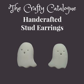 Simple Cute Casper the Friendly Ghost Studs made from Plant-Based Polymer Resin Unisex/Men's/Woman's/Child Earrings Stainless Steel Post (2 Variations) (White Ghost #1, Black)