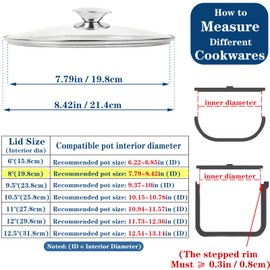 8 Inch Universal Pan Lid, Tempered Glass Lid for Frying Pan, 6,8,9.5,10.5,11,12,12.5 Inch Universal Lids for Pots, Pans and Skillets