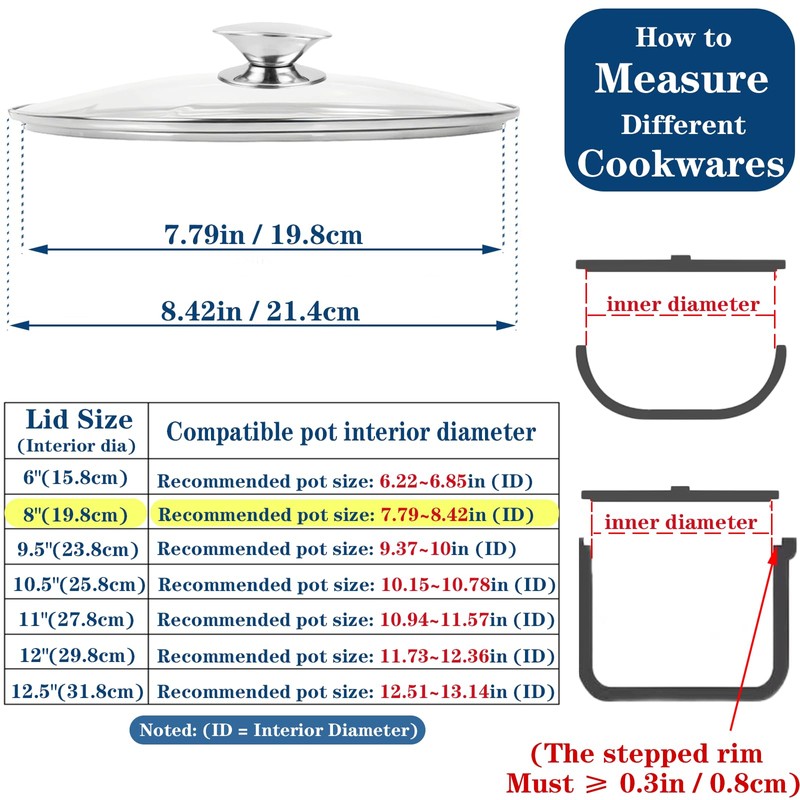 8 Inch Universal Pan Lid, Tempered Glass Lid for Frying