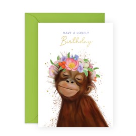 CENTRAL 23 Kids Birthday Cards - Birthday Cards For Her Women - Floral Monkey - Birthday Gift For Sister Daughter Nan Granddaughter - Comes With Fun Stickers