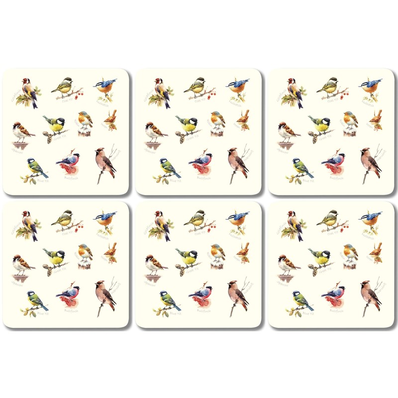 Garden Birds Melamine Coasters - Set 1, Pack of 6