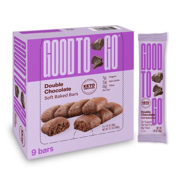 GOOD TO GO Soft Baked Bars - Double Chocolate, 9 Pack - gluten-free, Keto Certified, Paleo Friendly, Low Carb Snacks
