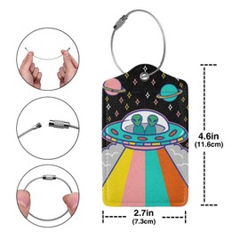 Alien Spaceship Stras 2 Pack Luggage Tags, Unique Leather Suitcase Tags Identifiers with Privacy Name Address Labels & Durable Steel Loop