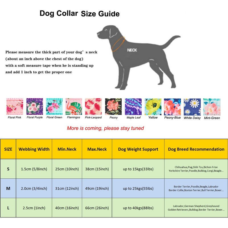 Petiry Flamingo Pattern Dog Collar, Nylon Webbing Plus Polyester Ribbon
