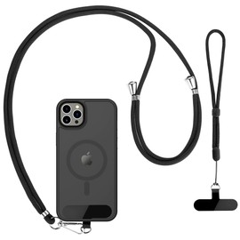 CACOE Cell Phone Lanyard 2 Pcs-1 Pcs Adjustable Neck Strap,1 Pcs Wrist Strap, 2 Pcs Pads, Universal Crossbody, Multifuctional Compatible with Most Smartphones(Black)