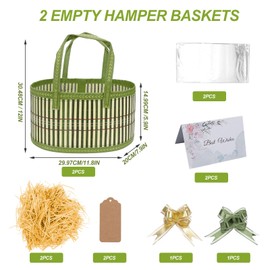 2Pack Woven Bamboo Basket for Toy Storage, Decorative Basket With Gift Bags & Ribbon, Small Baskets for Gifts, Baby Gift Baskets for Birthday, Baby Shower, Wedding Gift 30 x 20 x 15cm (Green)