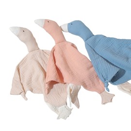 FOMUNI Baby Muslin Lovey Knit Newborn Babies Security Blankets Goose Lovie Cuddly Comforter Safe Loveys for Infant Boy Girl, White