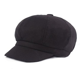 Licus Women's Vintage Newsboy Cabbie Peaked Beret Warm Baker Visor Flat Cap, Black, 6 7/8-7 1/8
