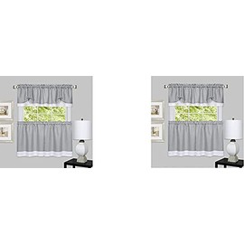 Achim Home Furnishings, Grey/White chim Home Furnishings DRTV24GW12 Darcy Window Curtain Tier Pair & Valance Set, 58" x 24" with 14" Valance, Pair (2)