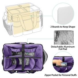 LoDrid Rolling Cleaning Bag with Detachable Trolley, Portable Cleaning Cart on Wheels for Cleaning Supplies, Professional Cleaning Caddy with Shoulder Strap for Housekeepers, Purple (Patent Design)
