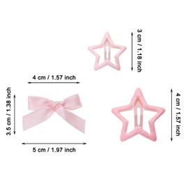 Penta Angel 24Pcs Mini Satin Ribbon Bow Hair Clips with Small Metal Star Snap Hair Clips Barrettes Decoration Accessories for Women Girls (Pink)