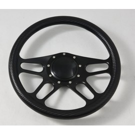 Flashpower 14'' Billet Half Wrap 9 Bolts Steering Wheel with 2'' Dish and Horn Button(Carbon Vinyl)