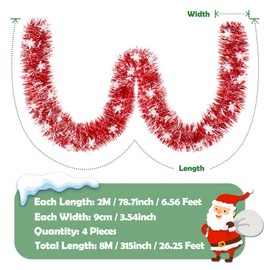 MELLIEX 8M / 26Ft Christmas Tinsel, 4 Pieces Shiny Chunky Metallic Garland Hanging Decoration for Christmas Tree Wreath Wedding Party Supplies