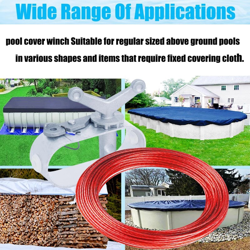 Fuoequl Pool Cover Winch and Cable Kit 100ft Wire Ratchets