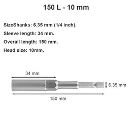 10mm Screwdriver Nut Driver Bit 1/4" Hex Shank 150mm Nut Driver Bit, Quick Change Impact Nuts Driver Adapter Drill Bits (10x150mm)