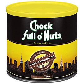 Chock full o’Nuts Colombian Ground Coffee – Premium Beans in Recyclable Steel Can – Rich Flavor & Aroma, Dark Roast – Perfect for Drip, Pour-Over, Percolator – 24 Oz Can