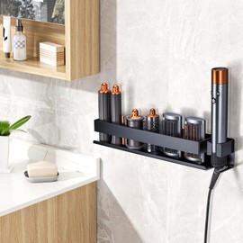 XILIMEN Curling Iron Holder Wall Mount, Hair Dryer and Curling Iron Organizers and Storage, Flat Irons and Straightener Holder, Hair Tool Organizer for Styler Attachments for Bathroom, Black