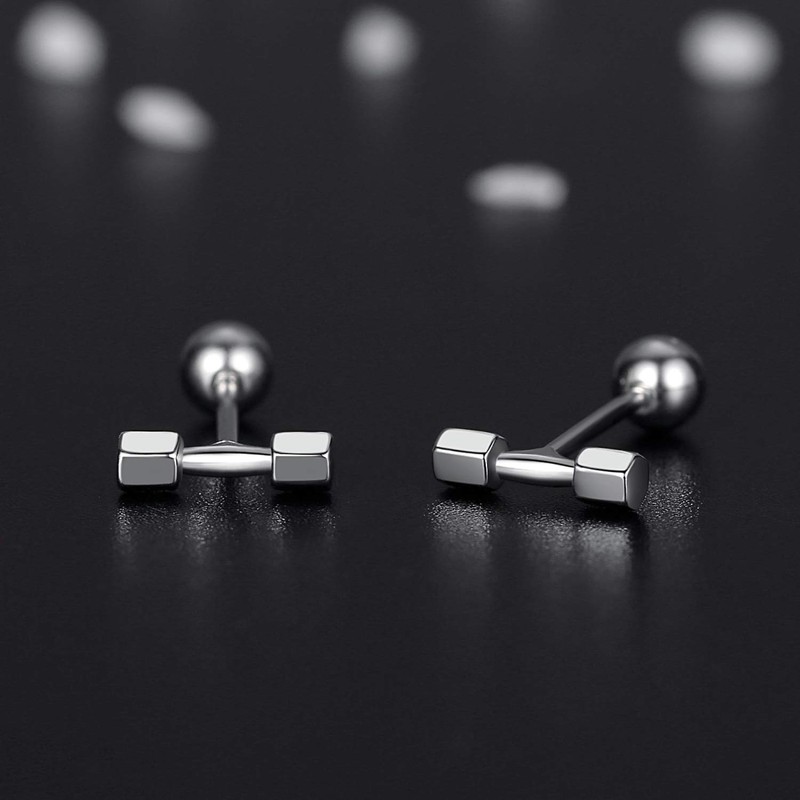 VIKI LYNN 925 Sterling Silver Mini Barbell Dumbbell Stud Earrings
