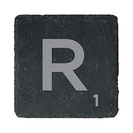 eBuyGB Scrabble Drinks Coasters, Square Slate Coaster, Individual Alphabet Letters, Scrabble Tiles with Score Marks - Personalise Your Own Scrabble Words (R)