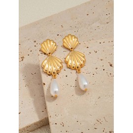 LILIE&WHITE Women's Shell and Pearl Earrings, Elegant Drop Earrings, Lightweight and Hypoallergenic, Stylish Gift for Women, Jewellery for Everyday and Special Occasions, Copper