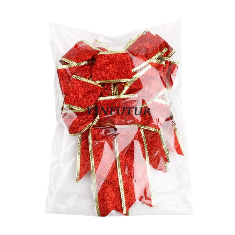 VINFUTUR 5pcs Large Christmas Bows Glitter Red Christmas Tree Decoration