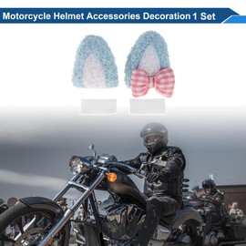 HOPESPANNER Motorcycle Helmet Accessories Decoration Long Cat Ears with Bow for Motorcycle Bicycle Skiing Helmets Blue Plush Sticker 1 Set