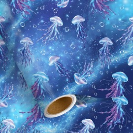 Liobelon Jellyfish Wrapping Paper Roll, 17 In x 16.4 Ft - Mini Roll - Watercolor Underwater Ocean Gift Wrap Paper for Under The Sea Party, Ocean Animal Theme Birthday, Mermaid Party Decor