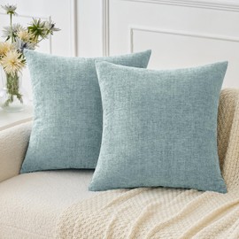 MIULEE Pack of 2 Light Blue Throw Pillow Covers 18x18 Inch Soft Chenille Pillow Covers for Sofa Living Room Couch Solid Dyed Cases