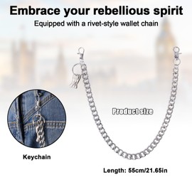 BOXOB Pants Jeans Chain, Lobster Clasp Pocket Chain Fashionable Punk Belt Keychain Cool Hip Pop Goth Wallet Charm Goth Punk Accessories for Women Men Gift