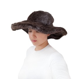 Lina & Lily Oversized Women's Winter Bucket Hat Faux Fur Wide Floppy Brim (Dark Brown)