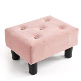 Poofzy Small Foot Stool Ottoman, Velvet Ottoman Foot Rest with Legs, Rectangle Footstool Ottomans for Couch, Living Room and Entryway (Pink)