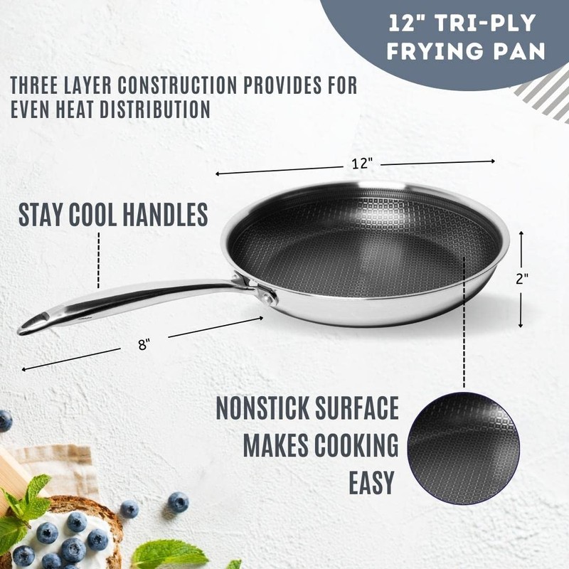 Lexi Home Tri-ply 12" Stainless Steel Scratch Resistant Nonstick Frying