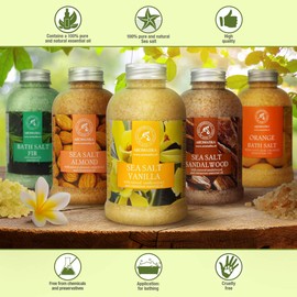 Sea Salt Vanilla 600 g - Bath Salt with 100% Natural Vanilla & Cinnamon Oil - Natural Bath Salt Best for Good Sleep - Beauty - Bathing - Body Care - Relaxation - Bath Additive