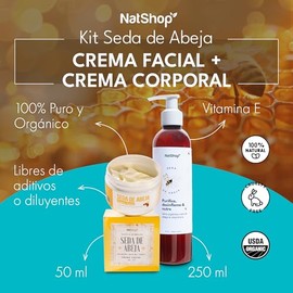 NATSHOP | Kit Seda de Abeja Crema Facial 50g y Crema Corporal 250ml - Hidratantes y Reparadoras con Ingredientes Naturales y Orgánicos | Skin Care