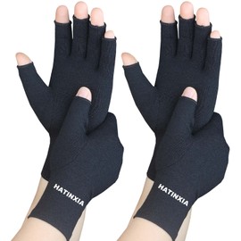 2 Pairs Arthritis Gloves for Women for Pain, Hand Compression Gloves for Carpal Tunnel, Rheumatoid, Tendonitis, Fingerless Gloves for Arthritis Pains, RSI, Typing for Men (Pure Black + Pure Black, S)