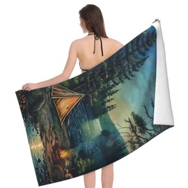 VANZEV Moonlit Camping Beach Towel 31inx51in, Forest and Tent Sand-Free Microfiber Bath Towel Ultra Soft Quick Dry Pool Towel Absorbent Towel Lightweight Towel for Swimming Bathroom Decor