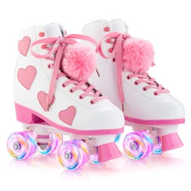 Ruthfot Women's and Girl's Classic Roller Skates with Light up Wheels and Love Heart Pattern, High-top PU Leather Rollerskates…